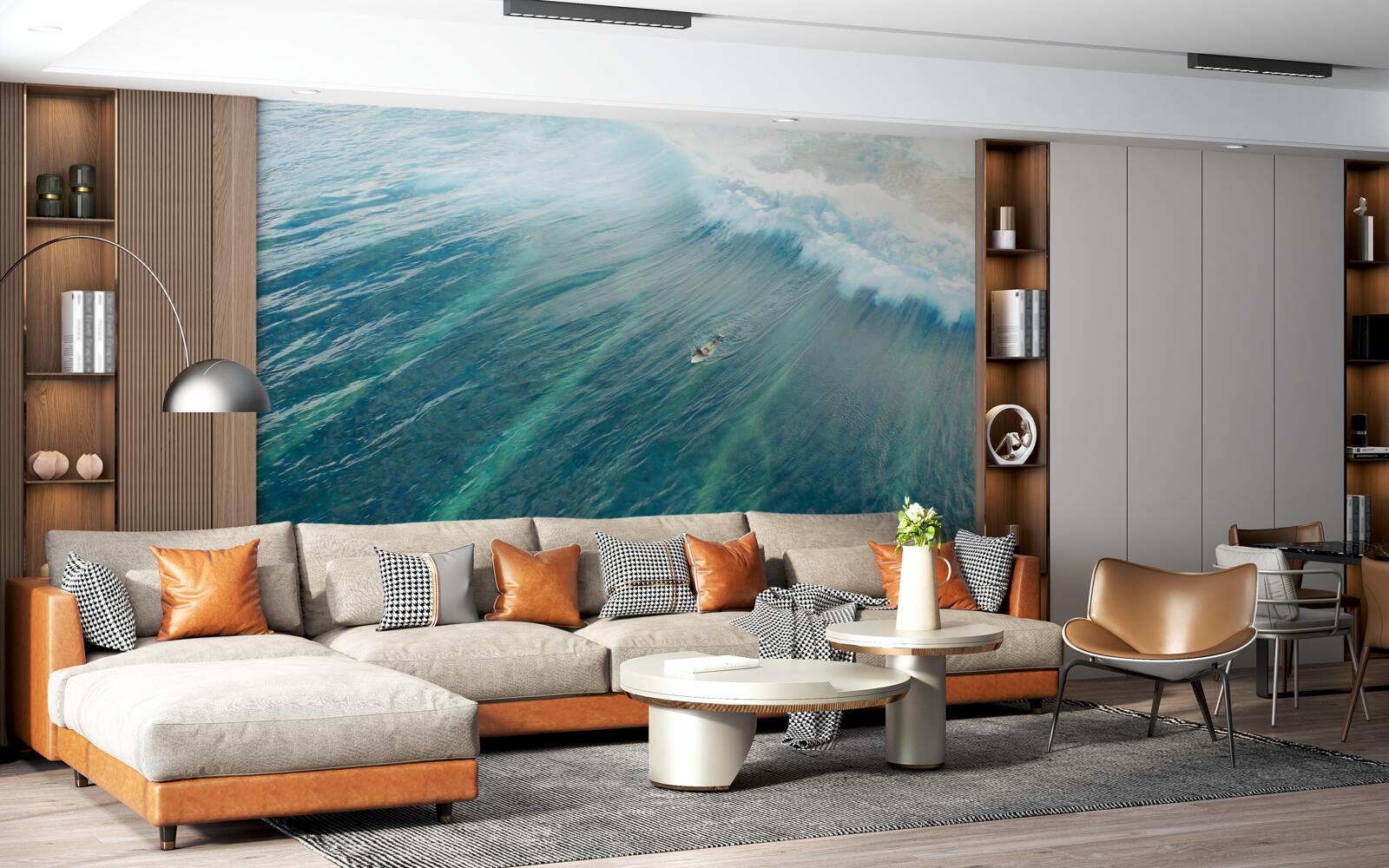 Papier peint surmonter les vagues de l'océan en surfant