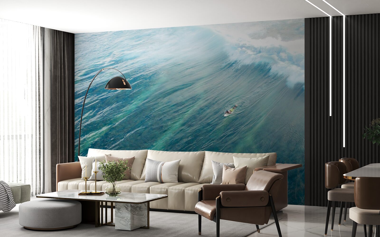 Papier peint surmonter les vagues de l'océan en surfant