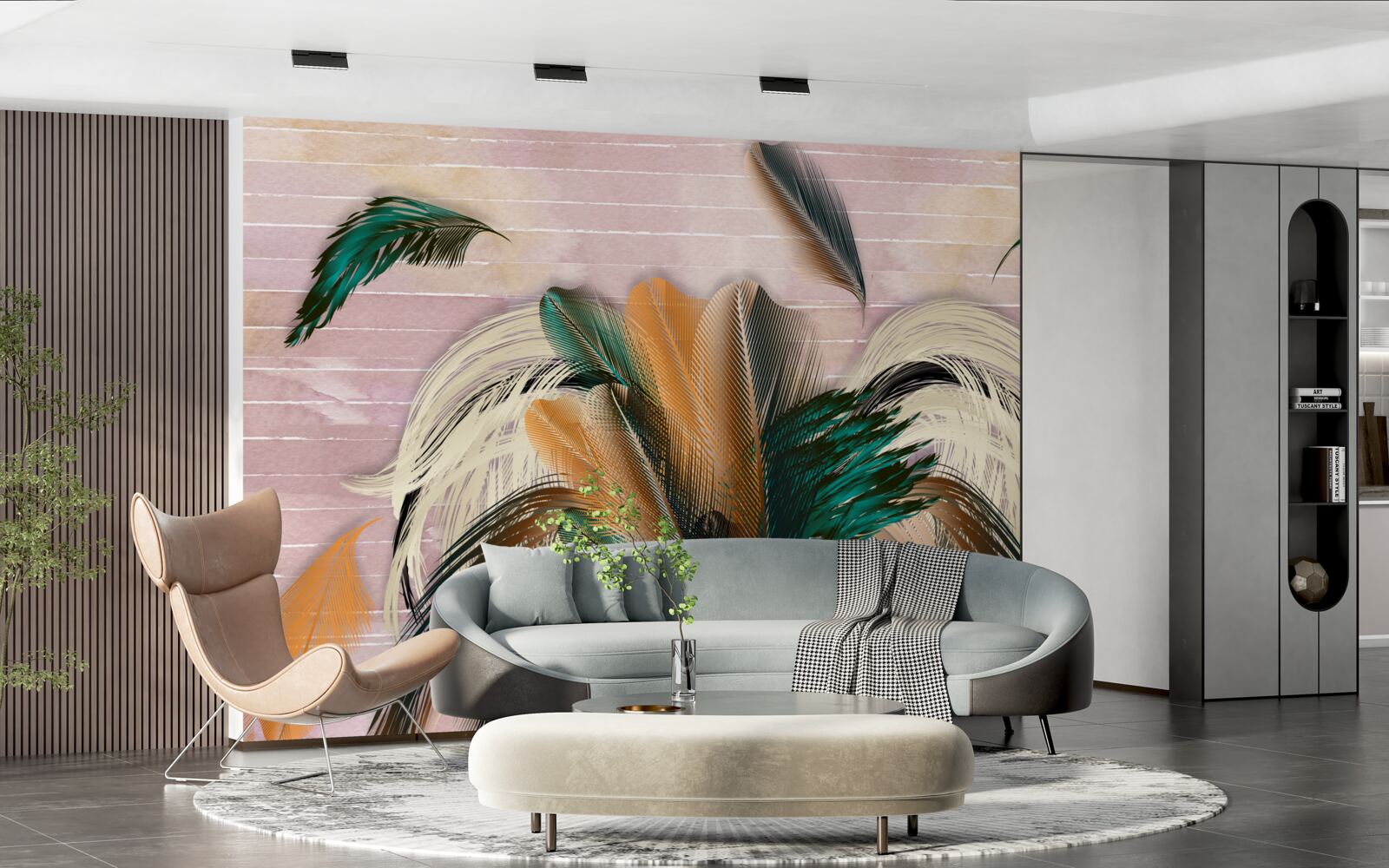 Papier peint collection de plumes dans un bouquet