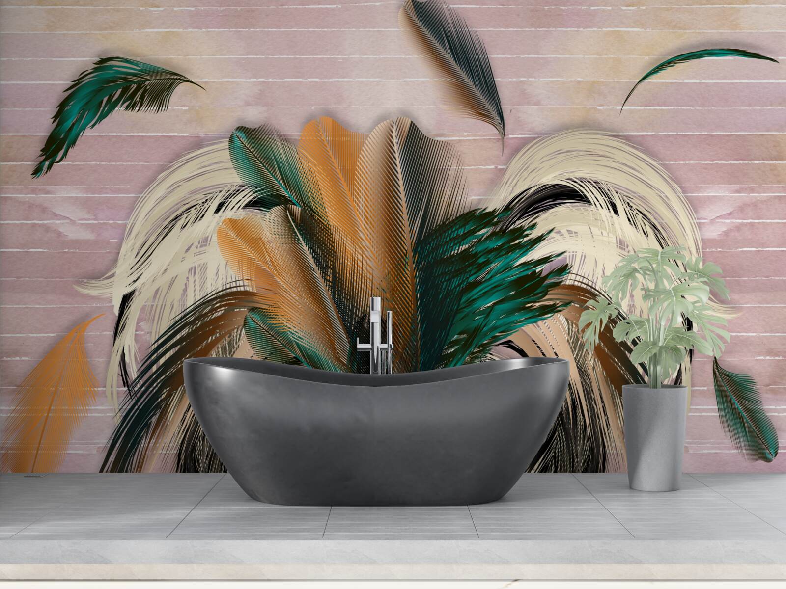 Papier peint collection de plumes dans un bouquet