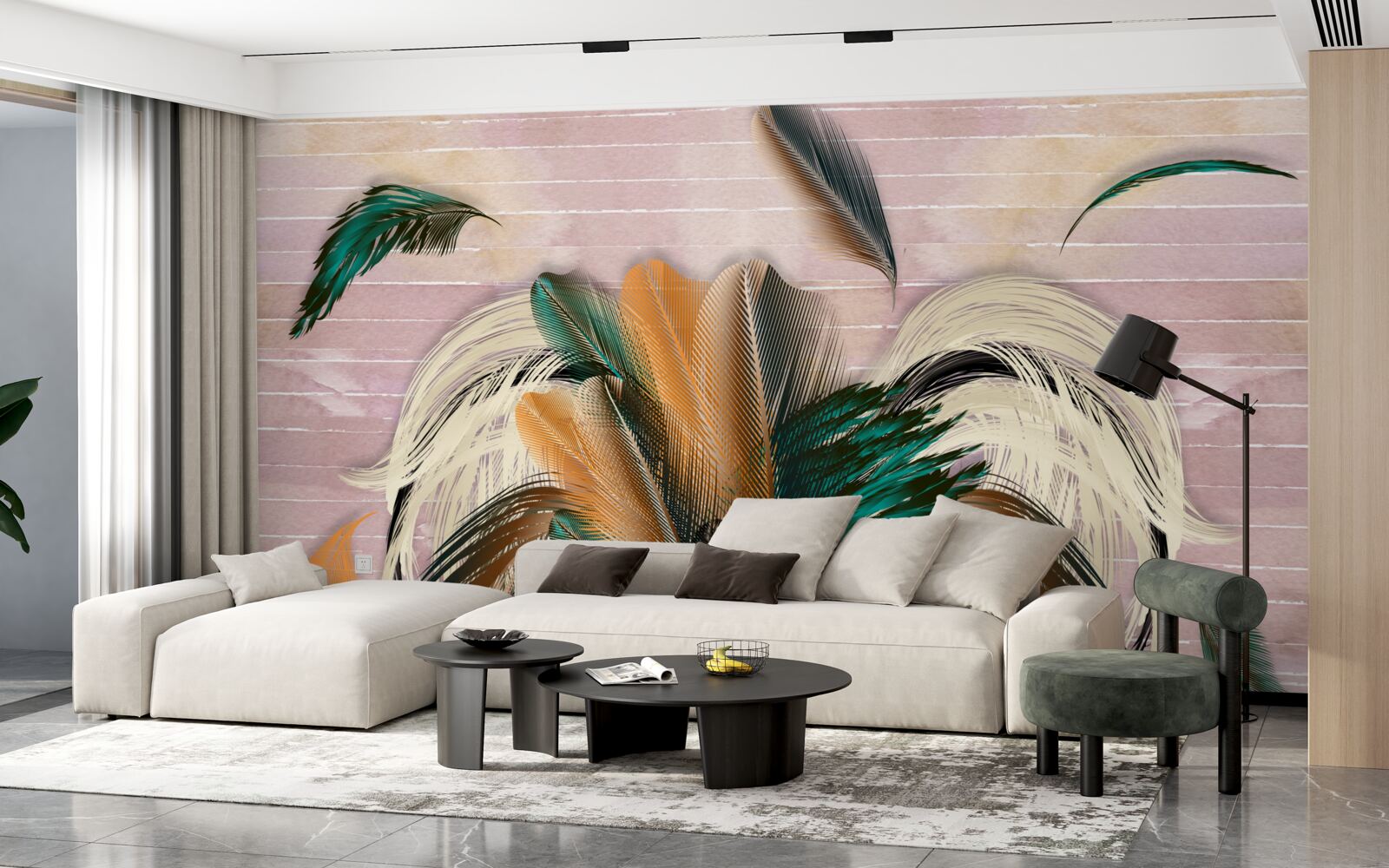 Papier peint collection de plumes dans un bouquet