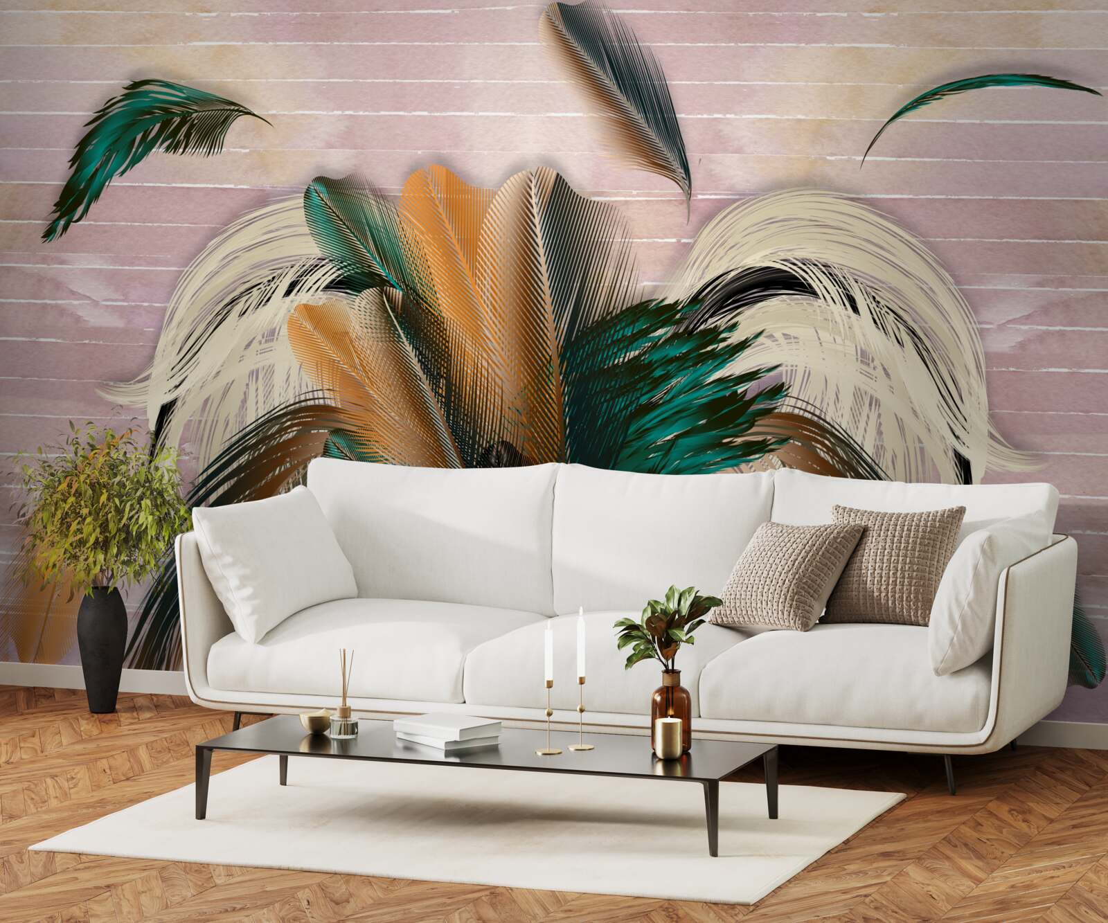 Papier peint collection de plumes dans un bouquet