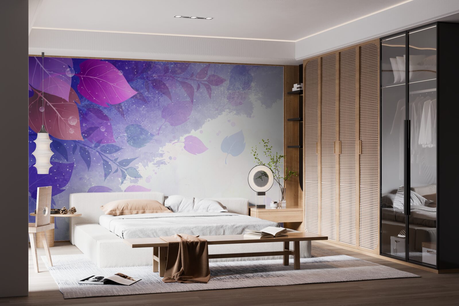 Papier peint feuilles d'automne violettes