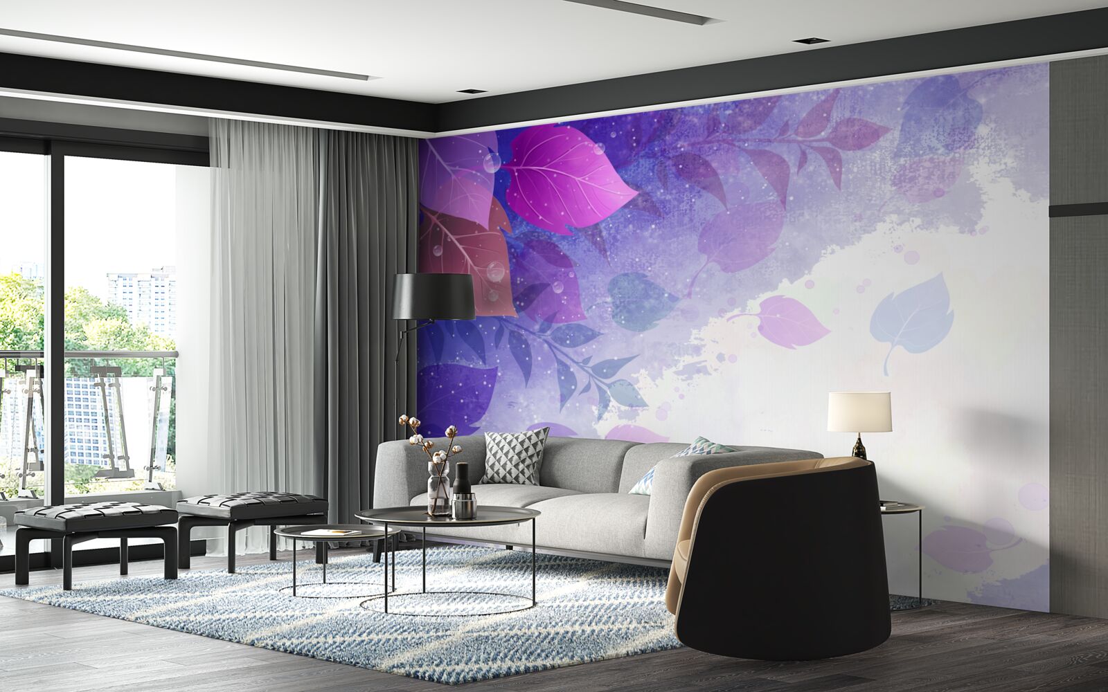 Papier peint feuilles d'automne violettes