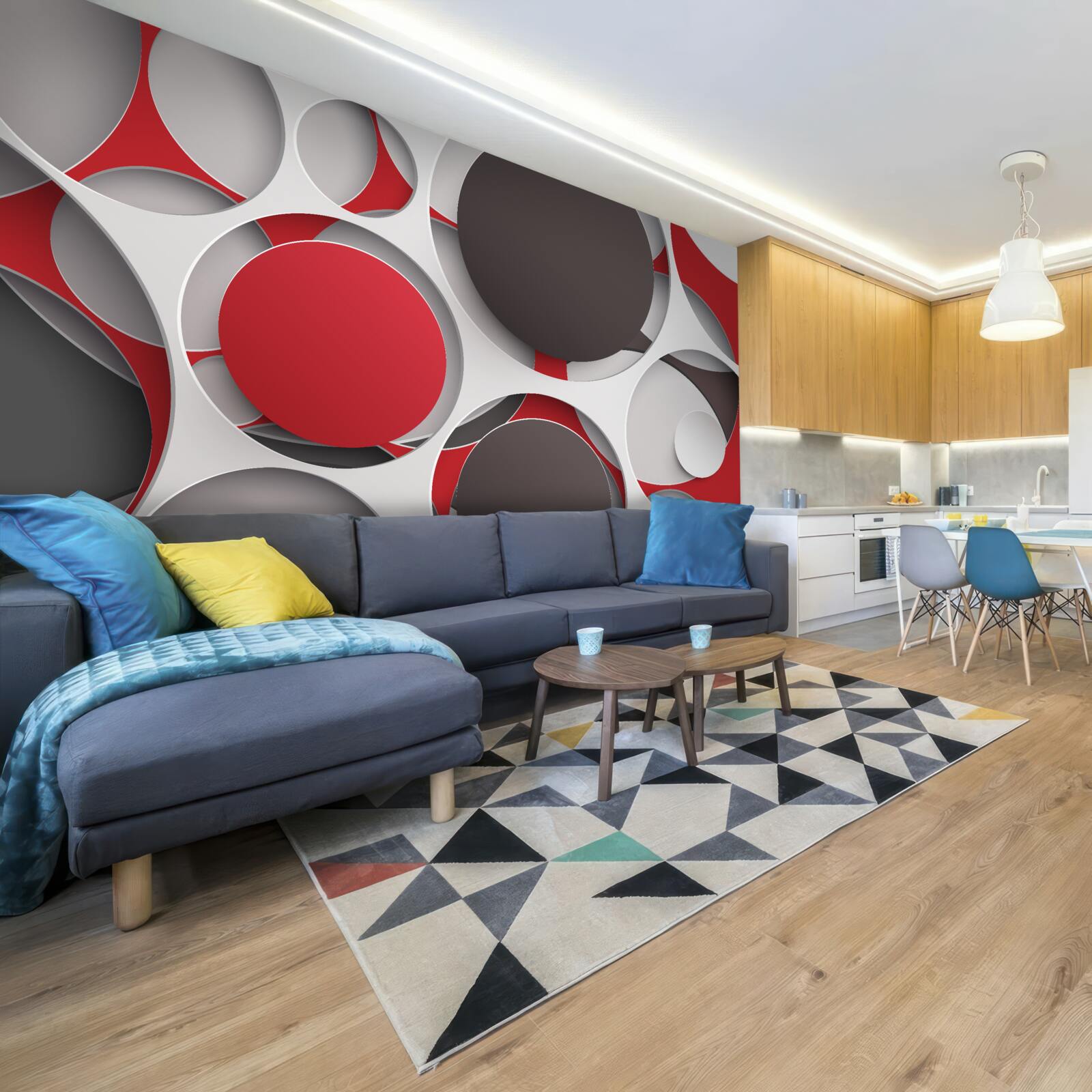 Papier peint filet avec roues colorées