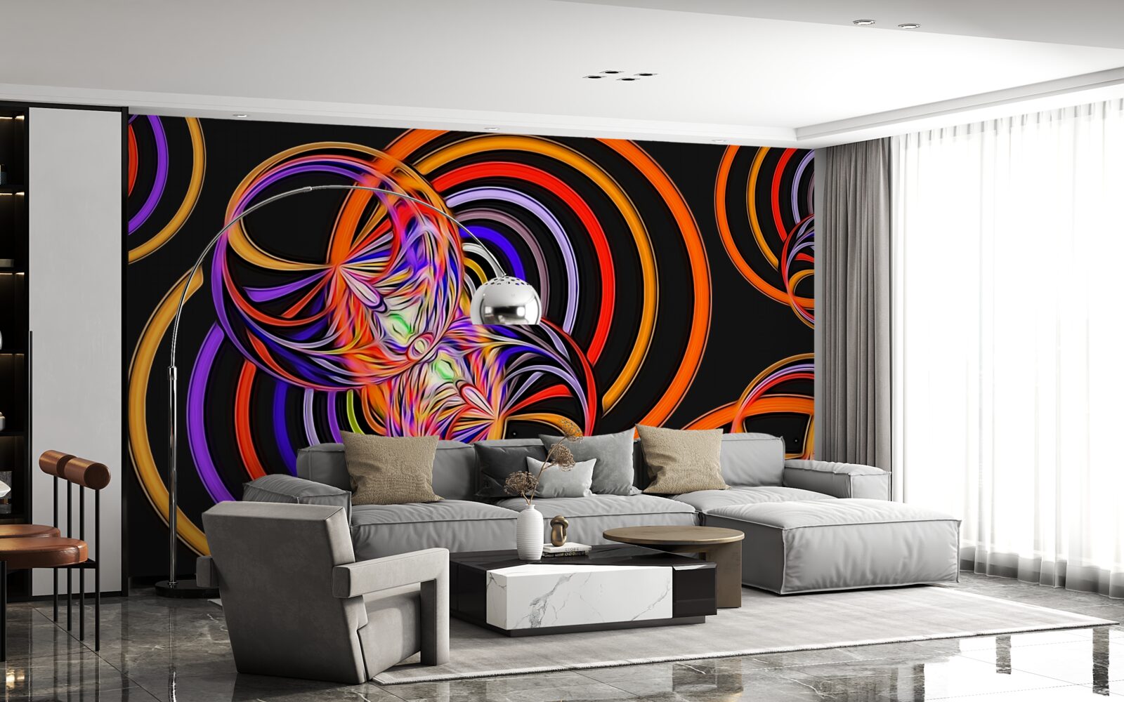 Papier peint anneaux remplis de bulles colorées