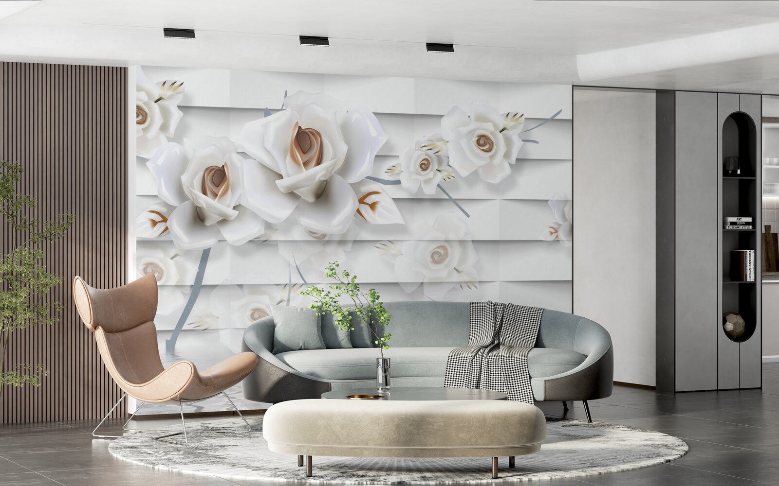 Papier peint l'eau calme est parsemée de fleurs blanches