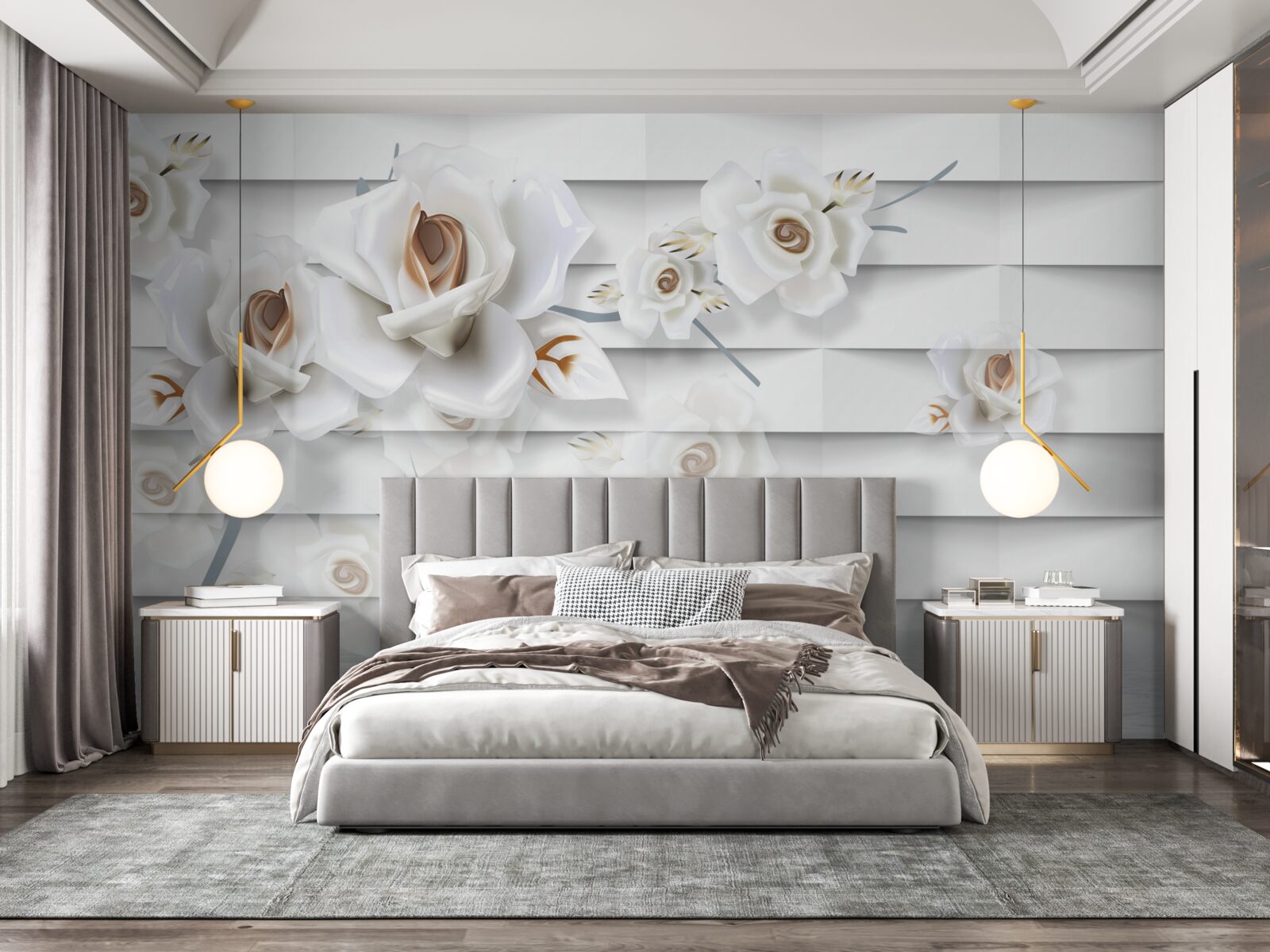 Papier peint l'eau calme est parsemée de fleurs blanches