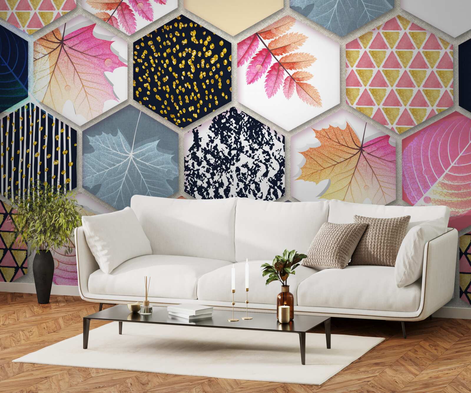 Papier peint mosaïque de feuilles d'automne