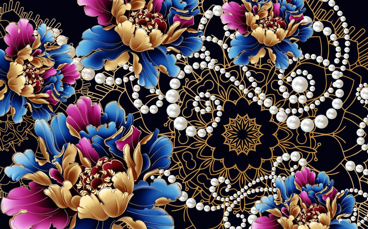 Papier peint bijoux et fleurs créent un ensemble abstrait