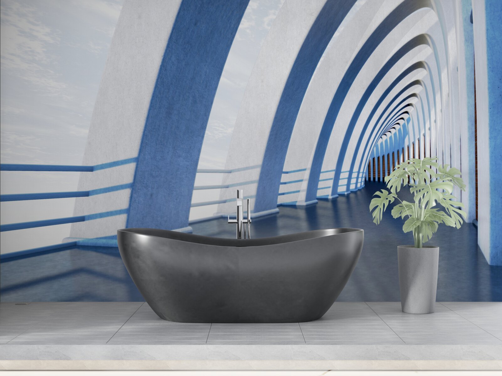 Papier peint passage entouré de colonnes sous un ciel lumineux