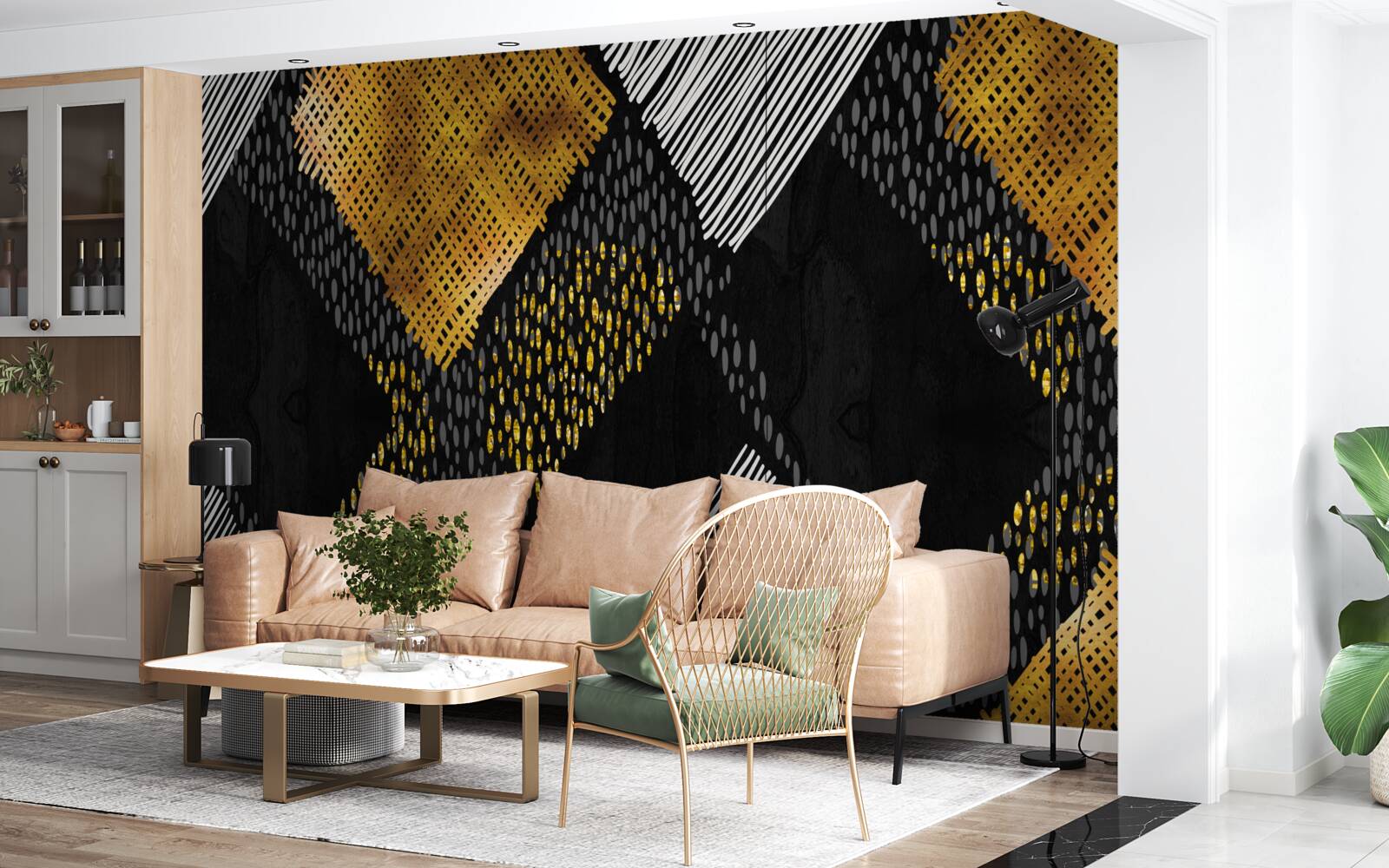 Papier peint pics montagneux, noir et or