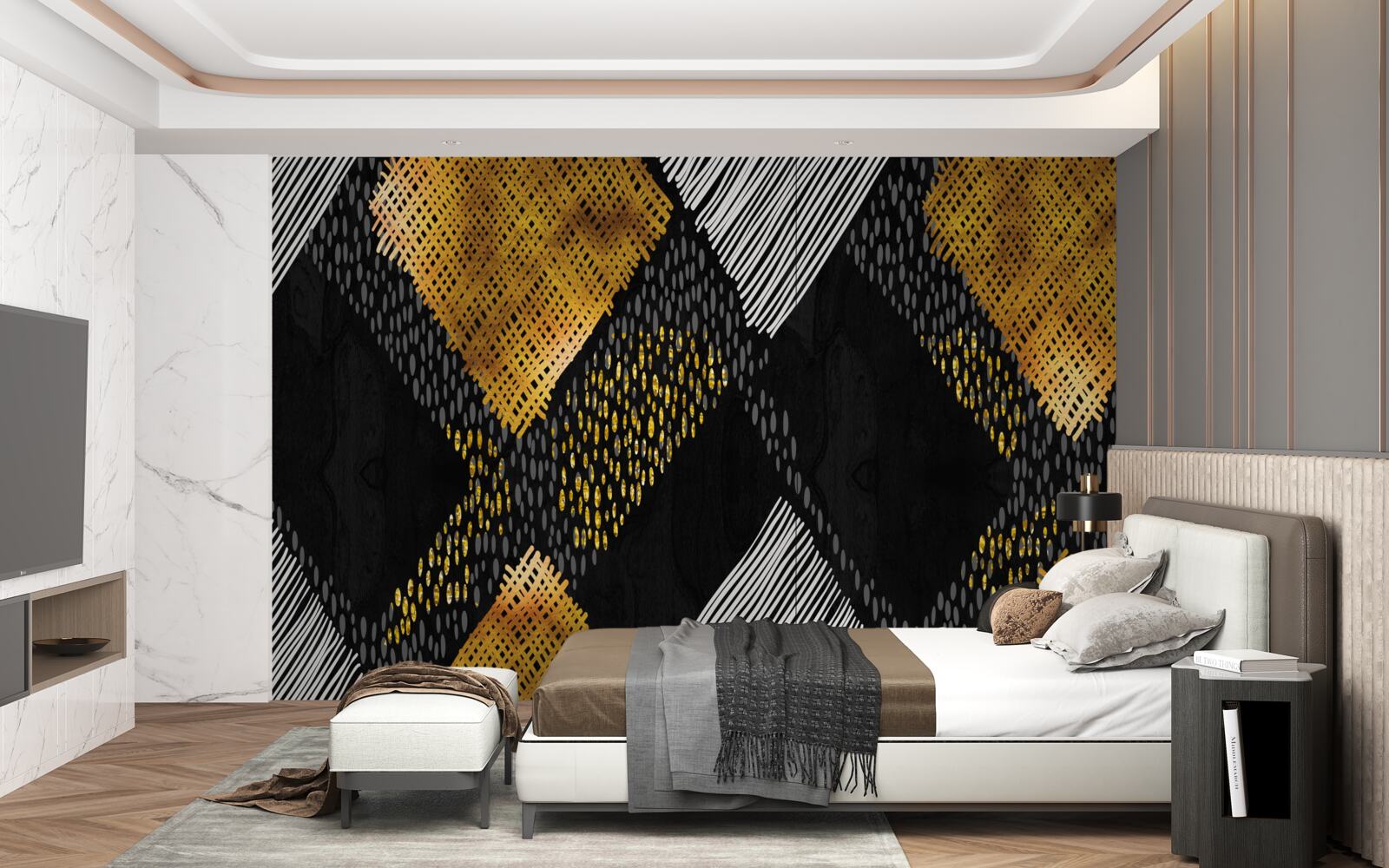 Papier peint pics montagneux, noir et or