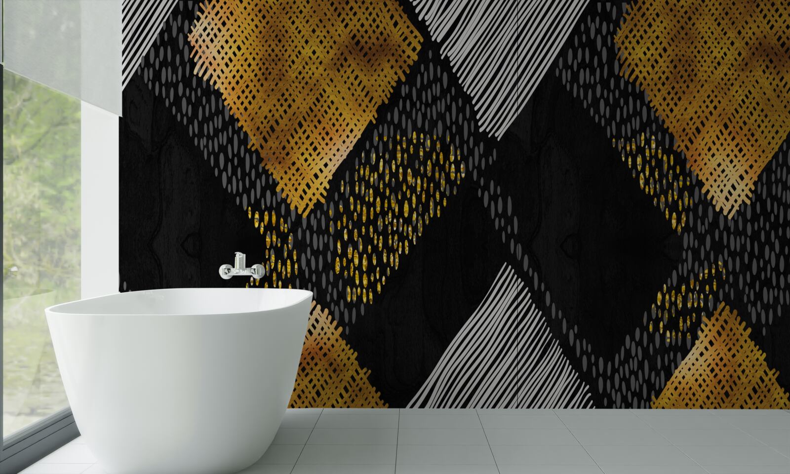 Papier peint pics montagneux, noir et or