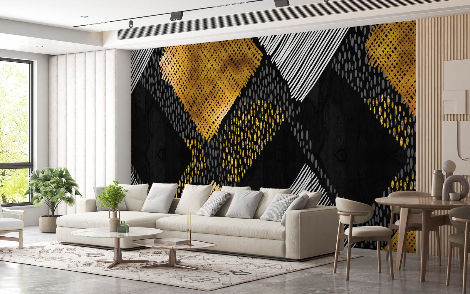 Papier peint pics montagneux, noir et or