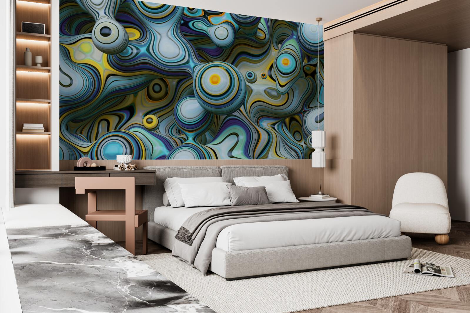 Papier peint images abstraites de boules et de rayons lumineux