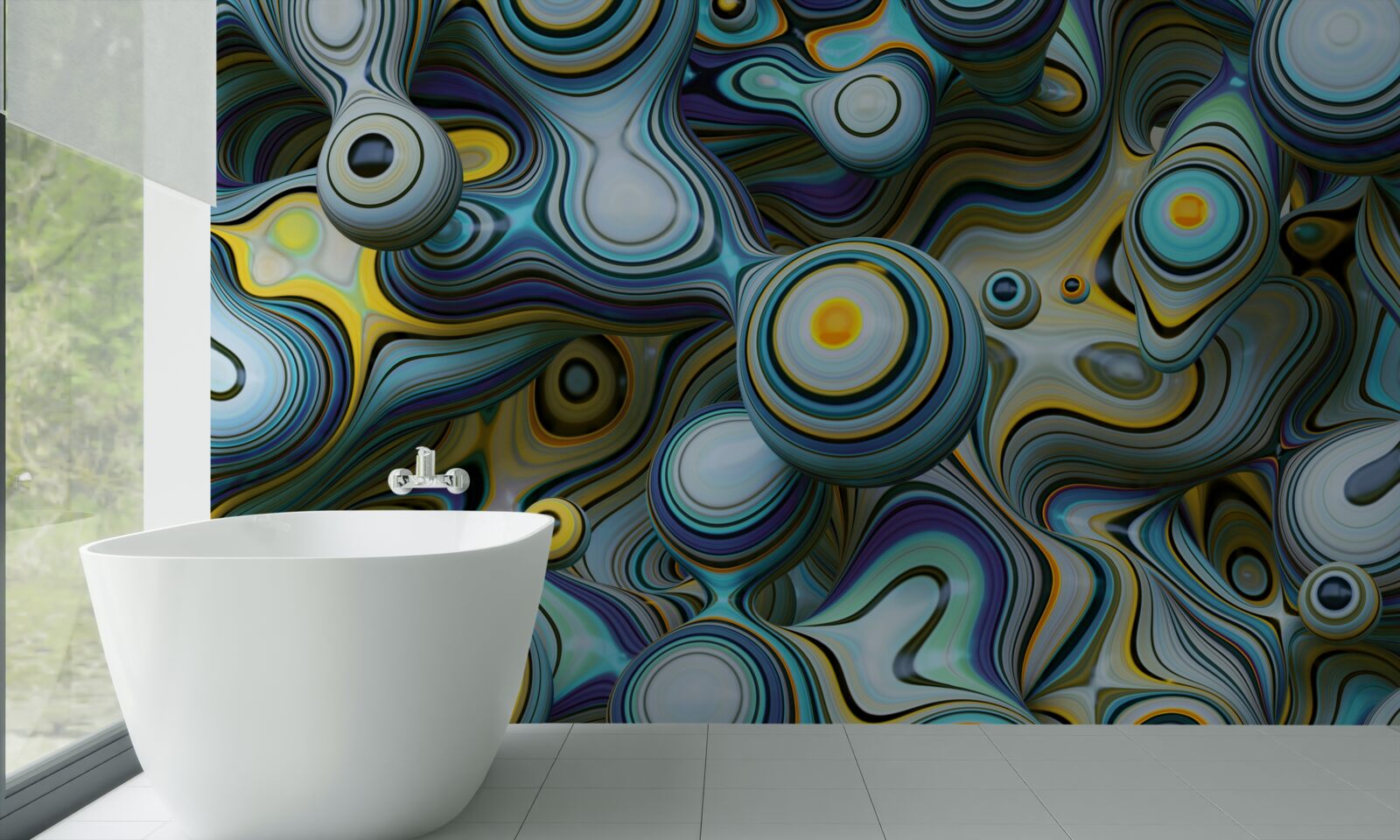 Papier peint images abstraites de boules et de rayons lumineux