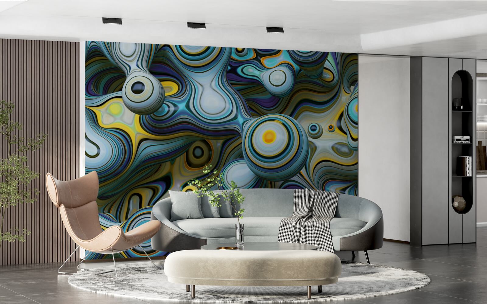 Papier peint images abstraites de boules et de rayons lumineux