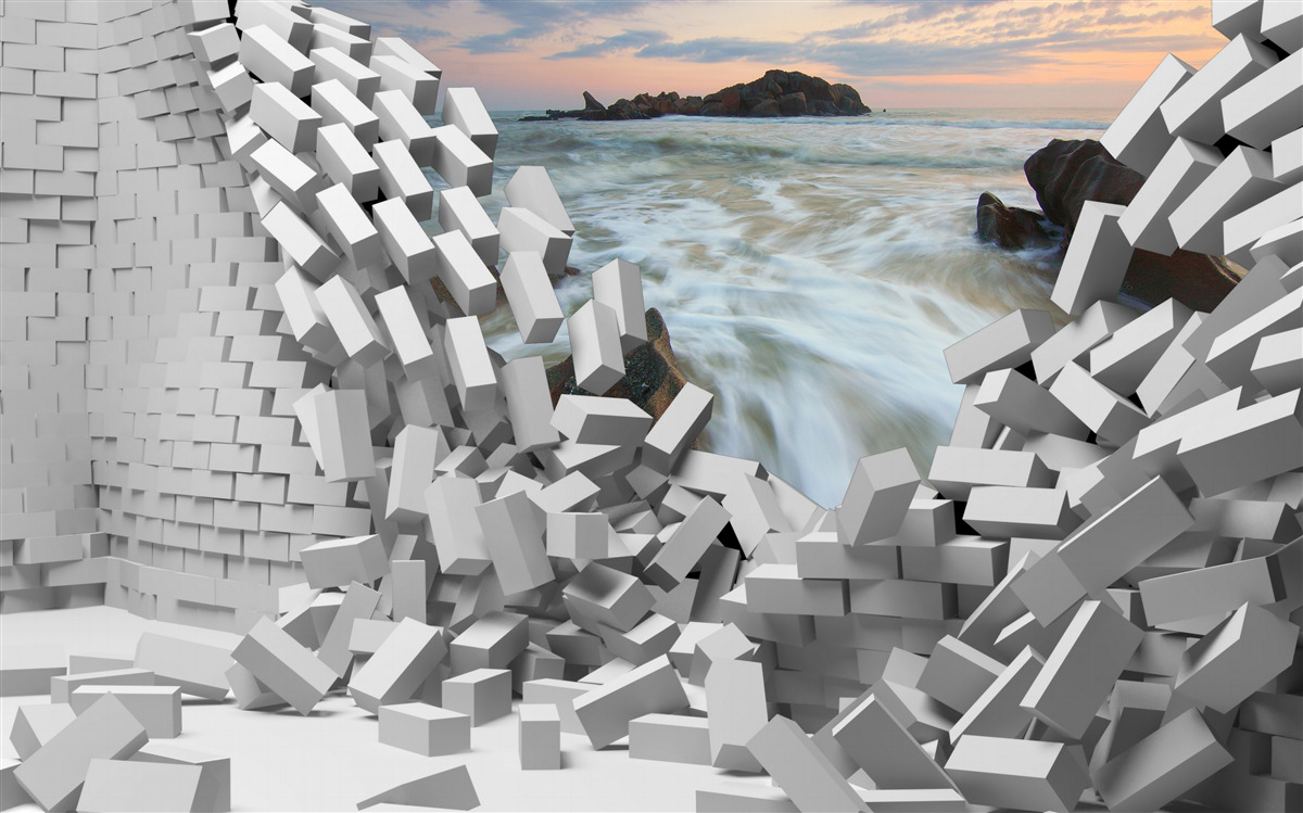 Papier peint le mur abstrait est détruit par les vagues