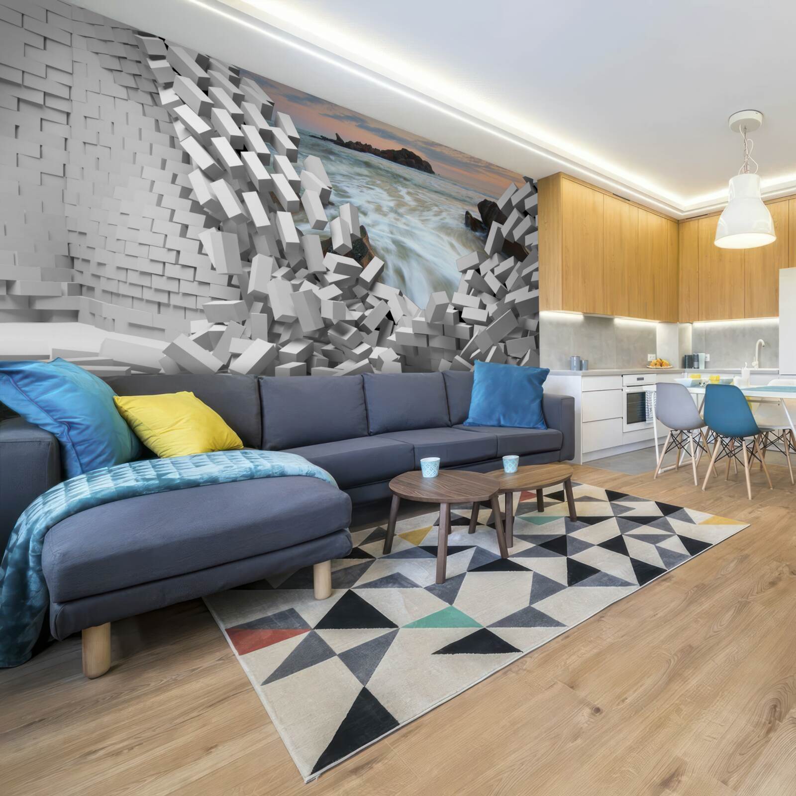 Papier peint le mur abstrait est détruit par les vagues