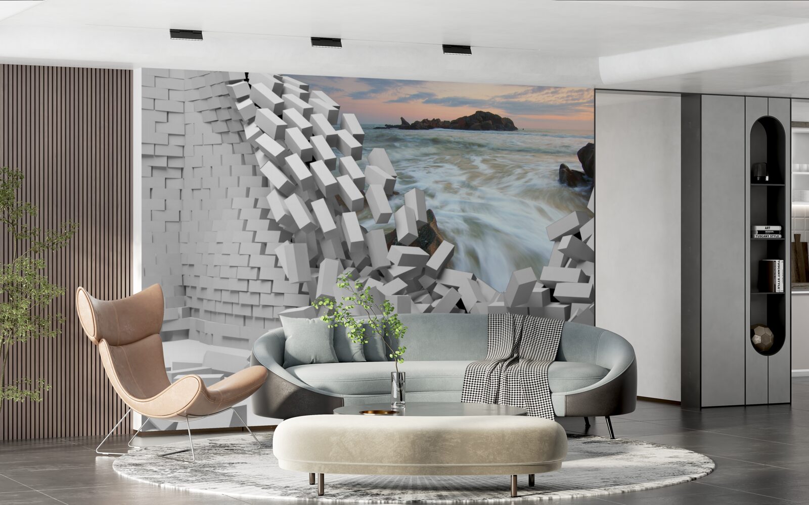 Papier peint le mur abstrait est détruit par les vagues