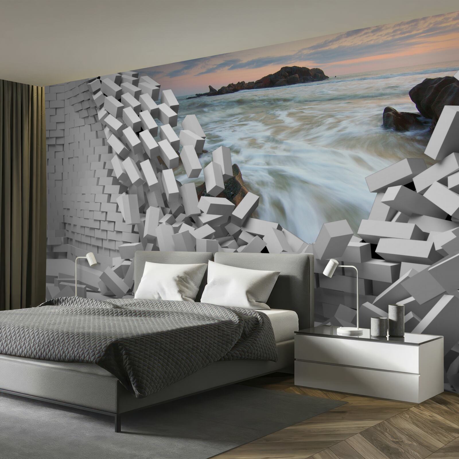 Papier peint le mur abstrait est détruit par les vagues