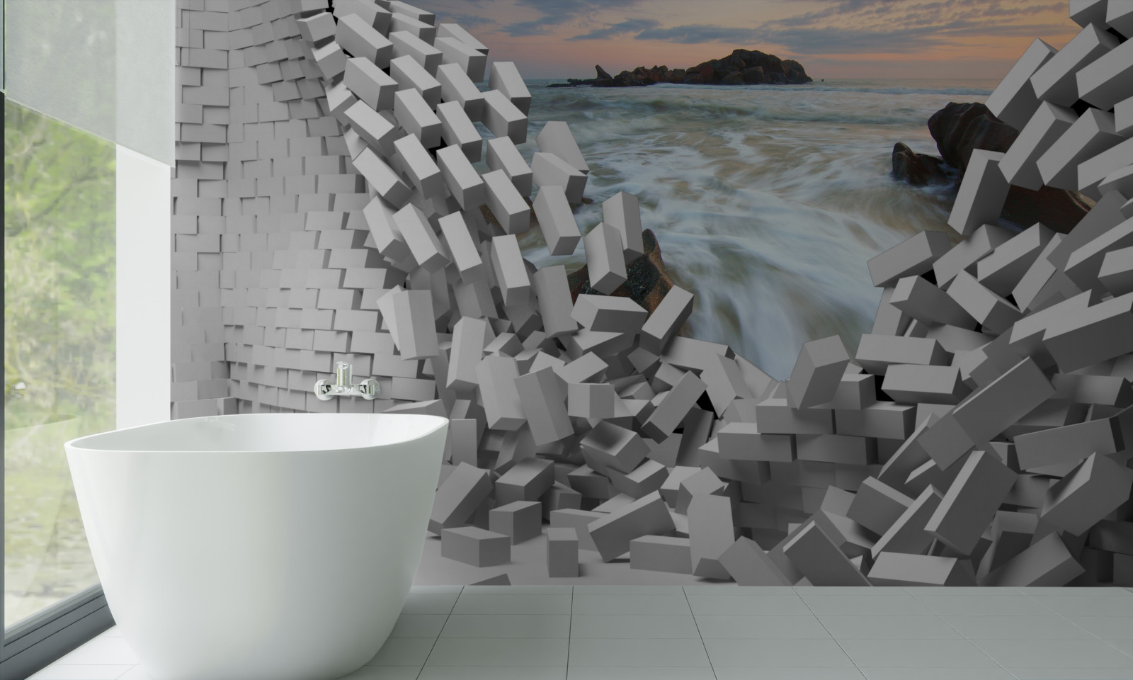 Papier peint le mur abstrait est détruit par les vagues