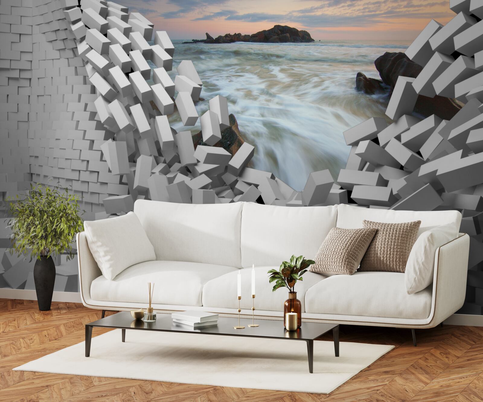 Papier peint le mur abstrait est détruit par les vagues