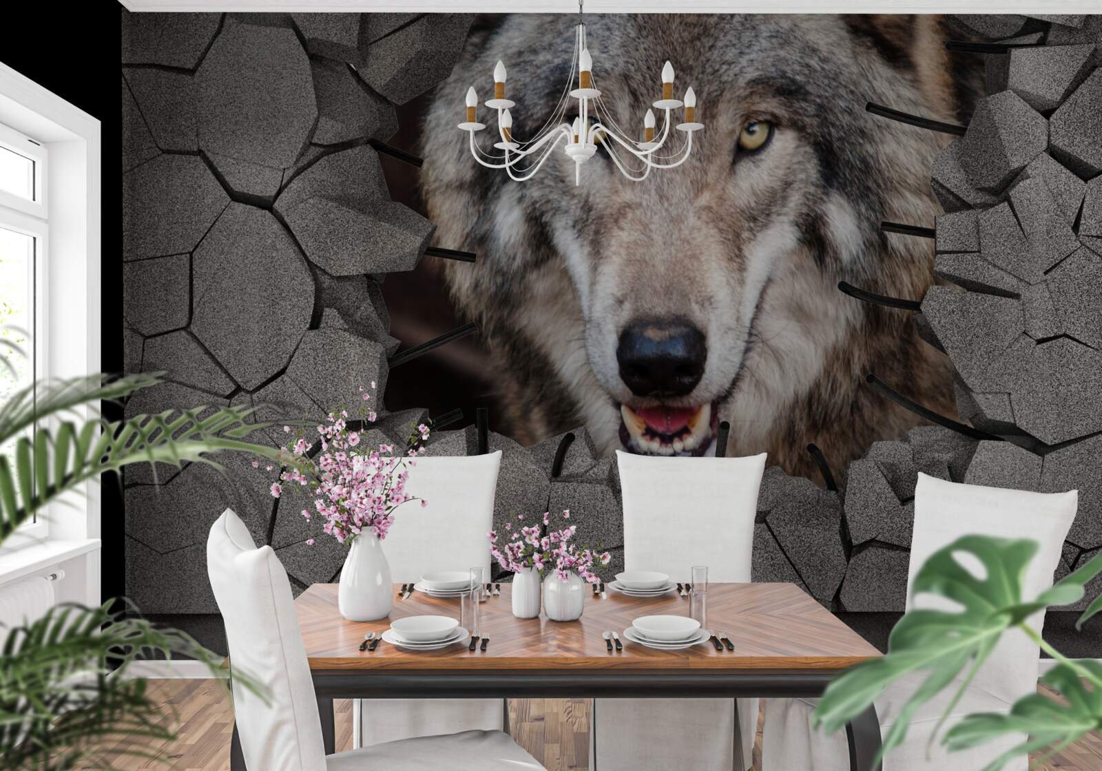 Papier peint le loup de la forêt détruit le mur