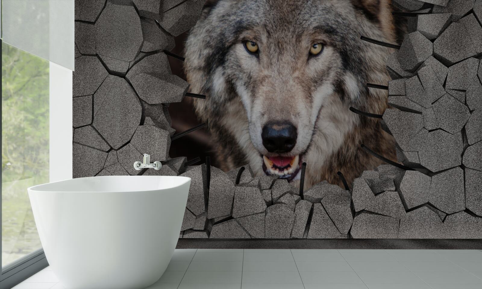 Papier peint le loup de la forêt détruit le mur