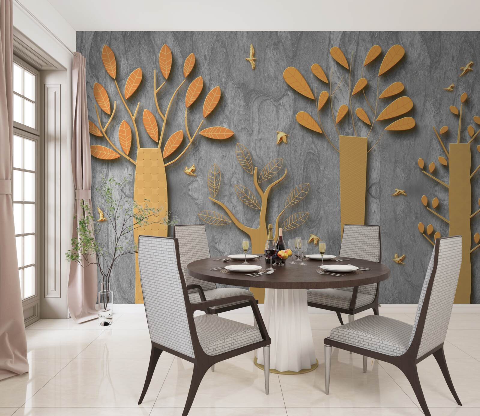 Papier peint abstraction dorée d'une forêt d'automne