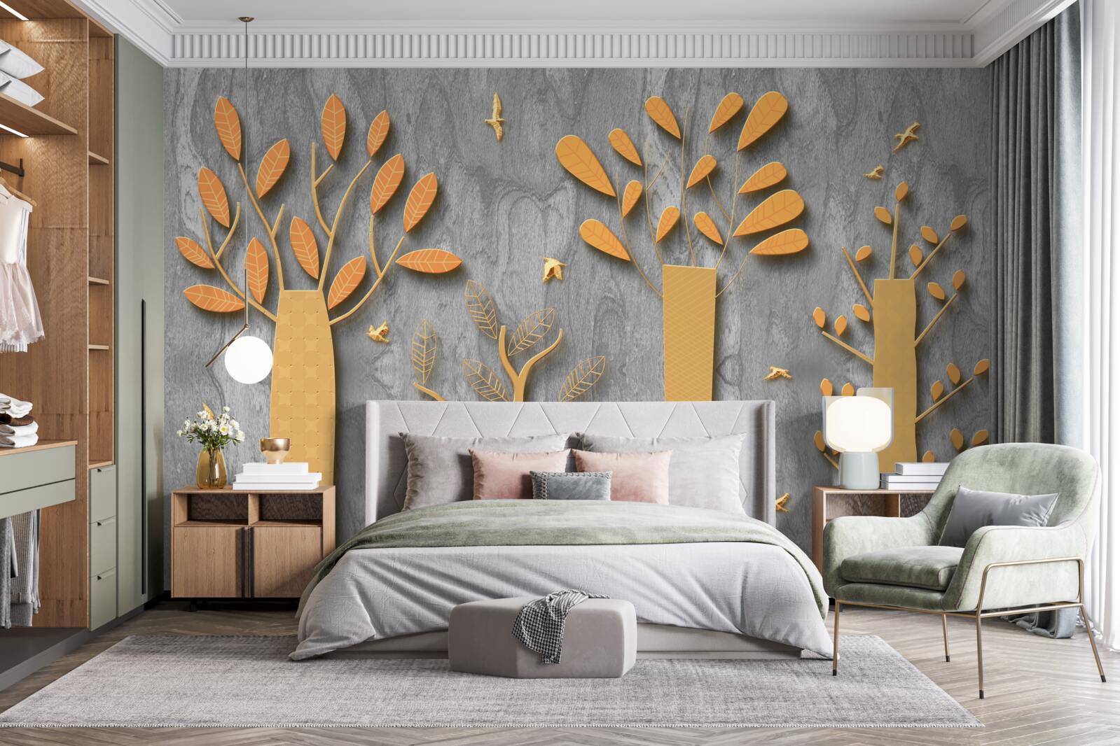 Papier peint abstraction dorée d'une forêt d'automne