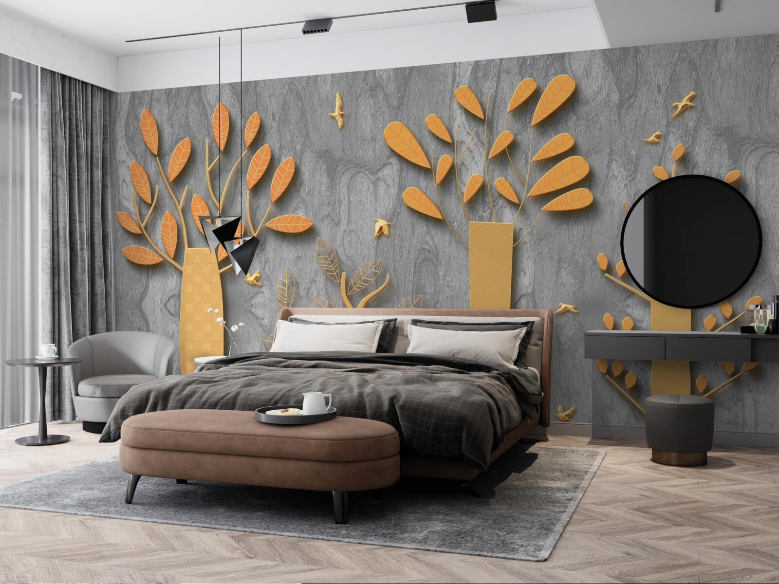 Papier peint abstraction dorée d'une forêt d'automne