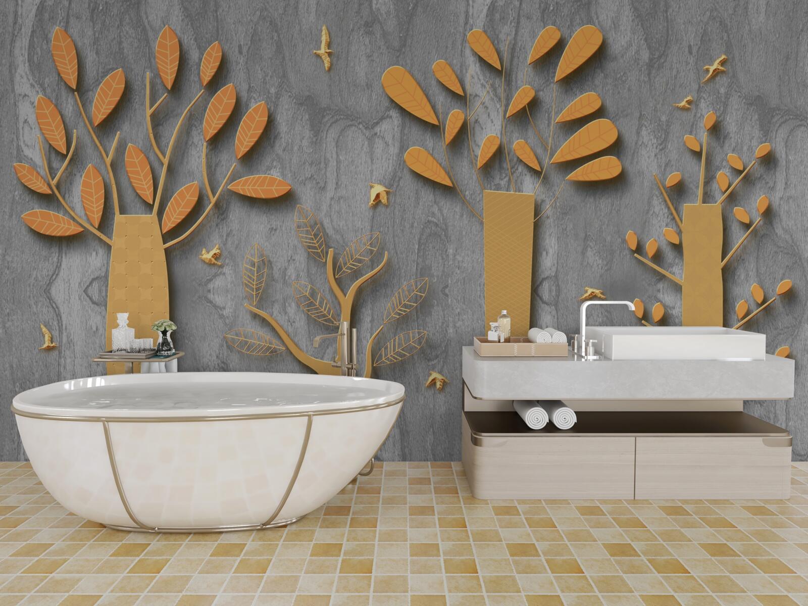 Papier peint abstraction dorée d'une forêt d'automne