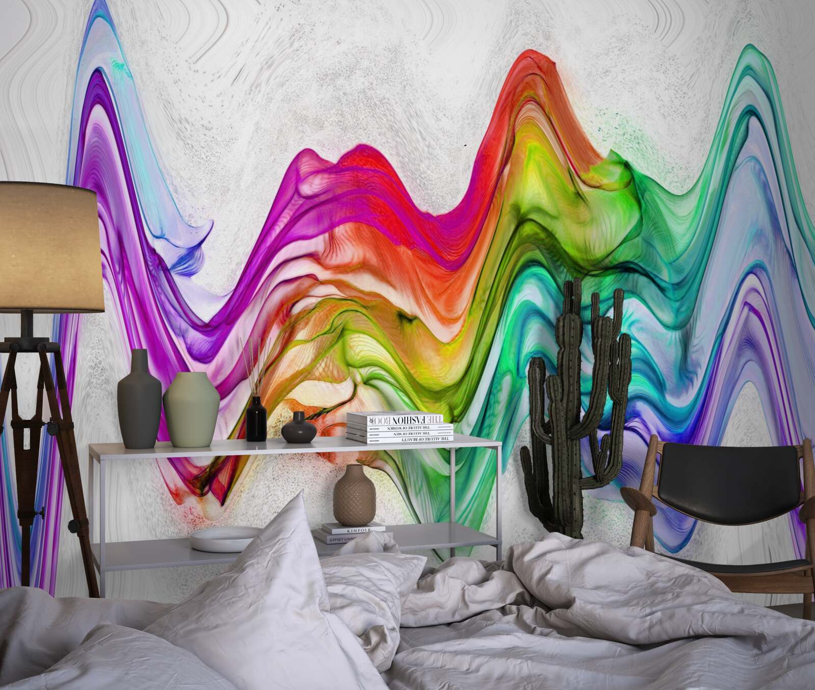 Papier peint onde sonore combinée à des lignes lumineuses