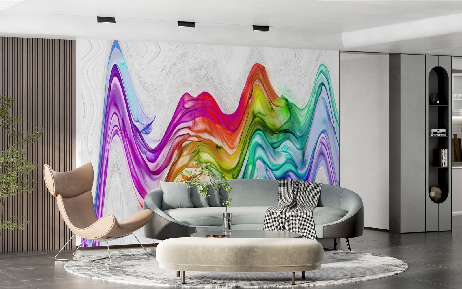 Papier peint onde sonore combinée à des lignes lumineuses