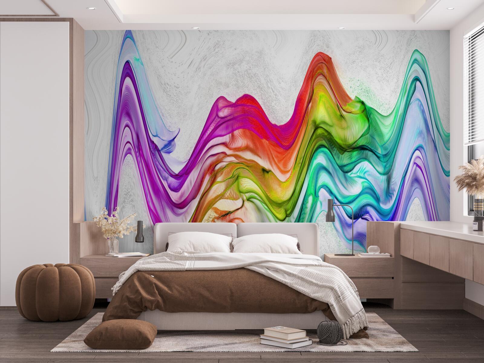 Papier peint onde sonore combinée à des lignes lumineuses