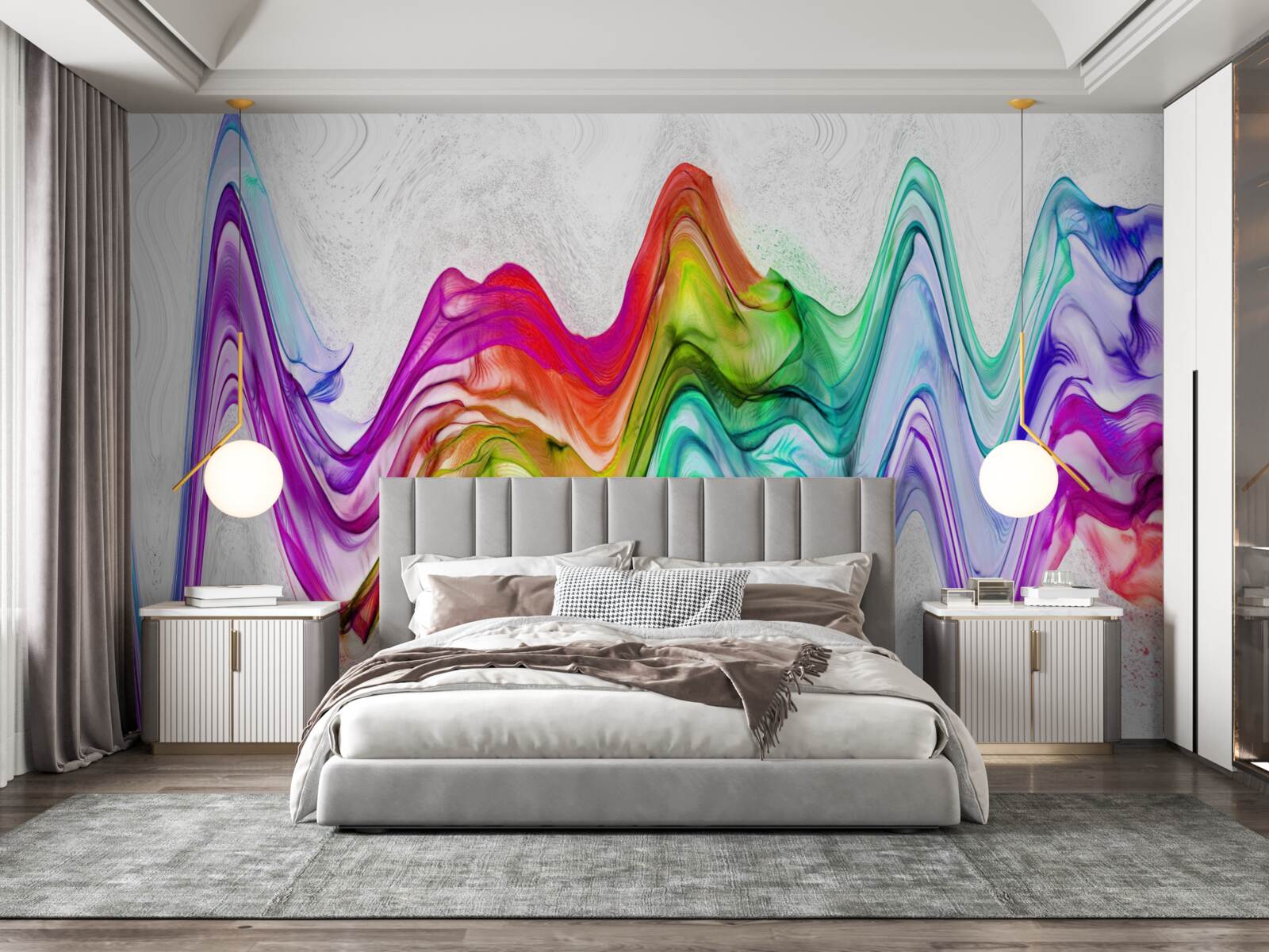 Papier peint onde sonore combinée à des lignes lumineuses