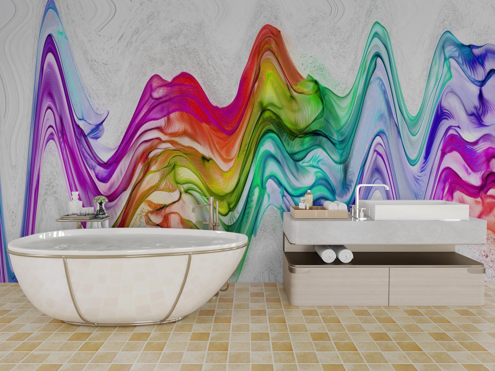 Papier peint onde sonore combinée à des lignes lumineuses