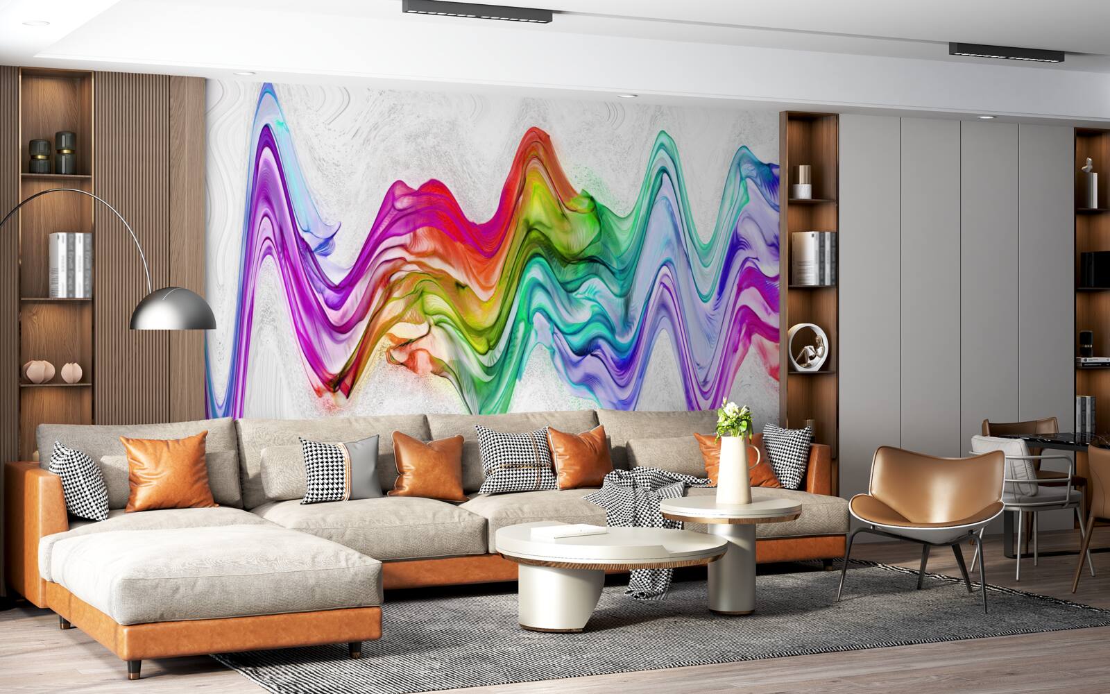 Papier peint onde sonore combinée à des lignes lumineuses