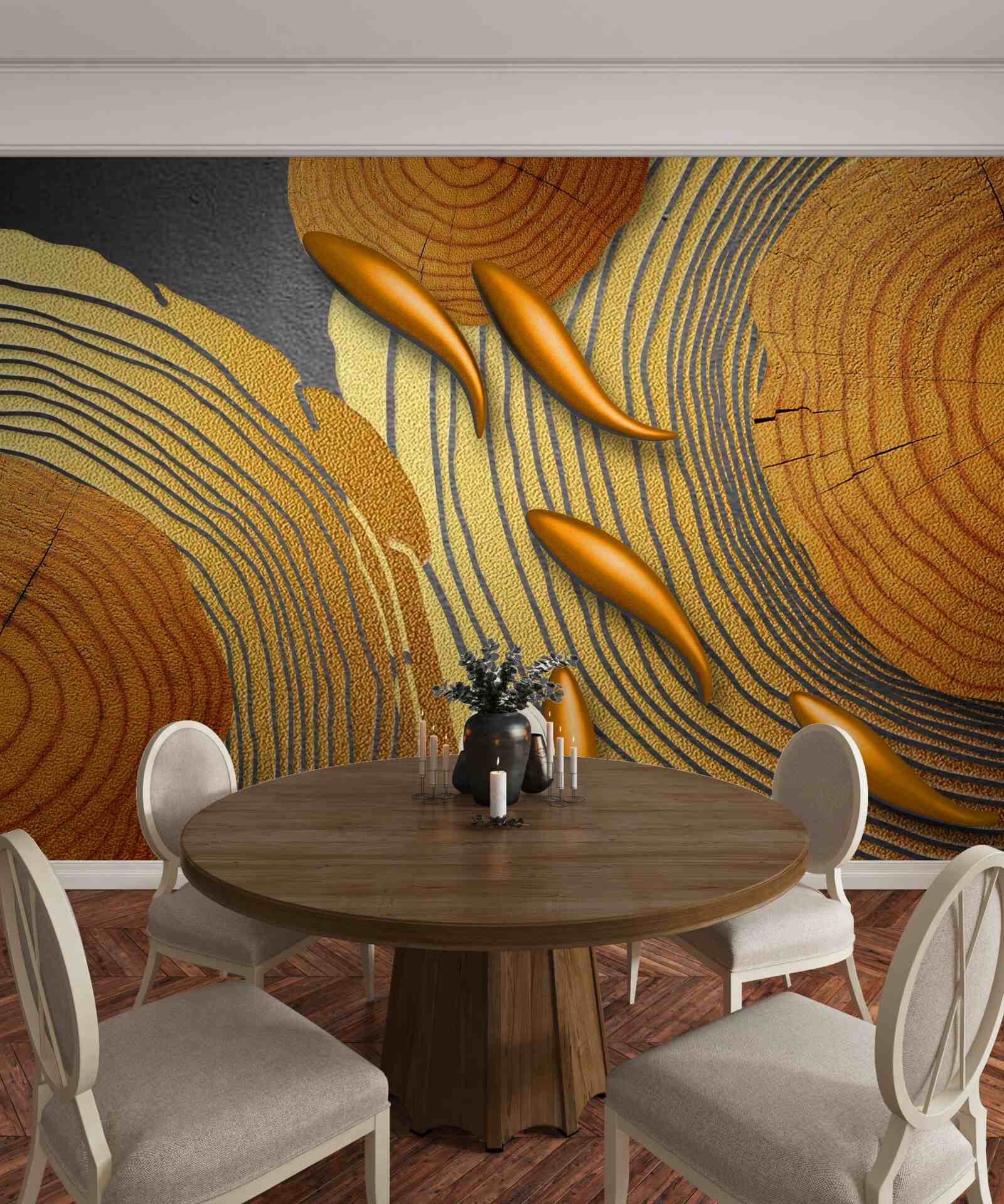 Papier peint les sculptures sur les arbres sont décorées de poissons rouges