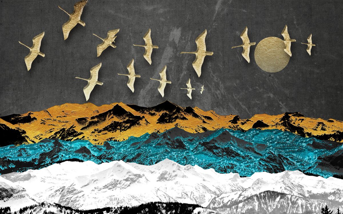 Papier peint un groupe de grues glisse sur des vagues agitées