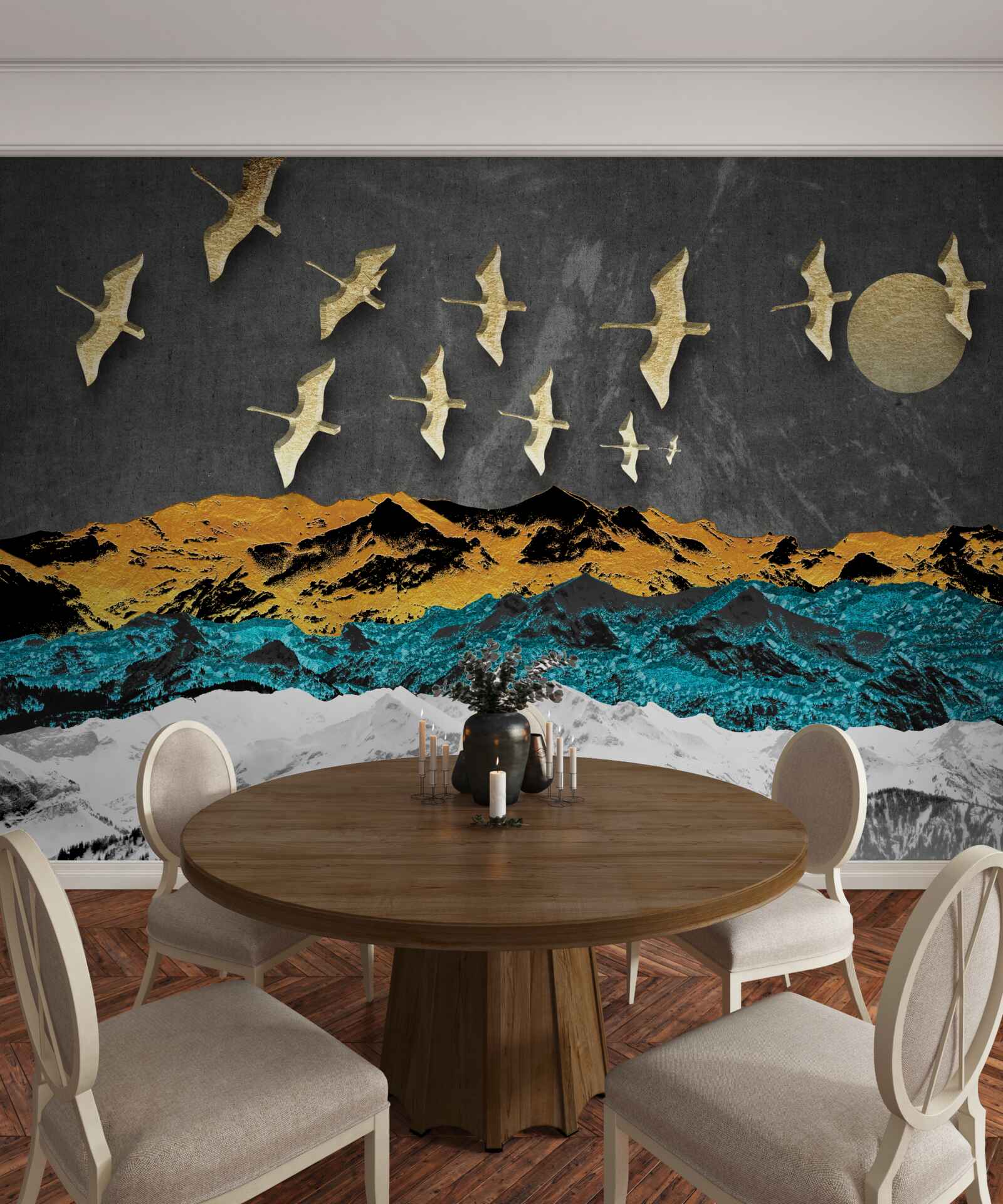 Papier peint un groupe de grues glisse sur des vagues agitées