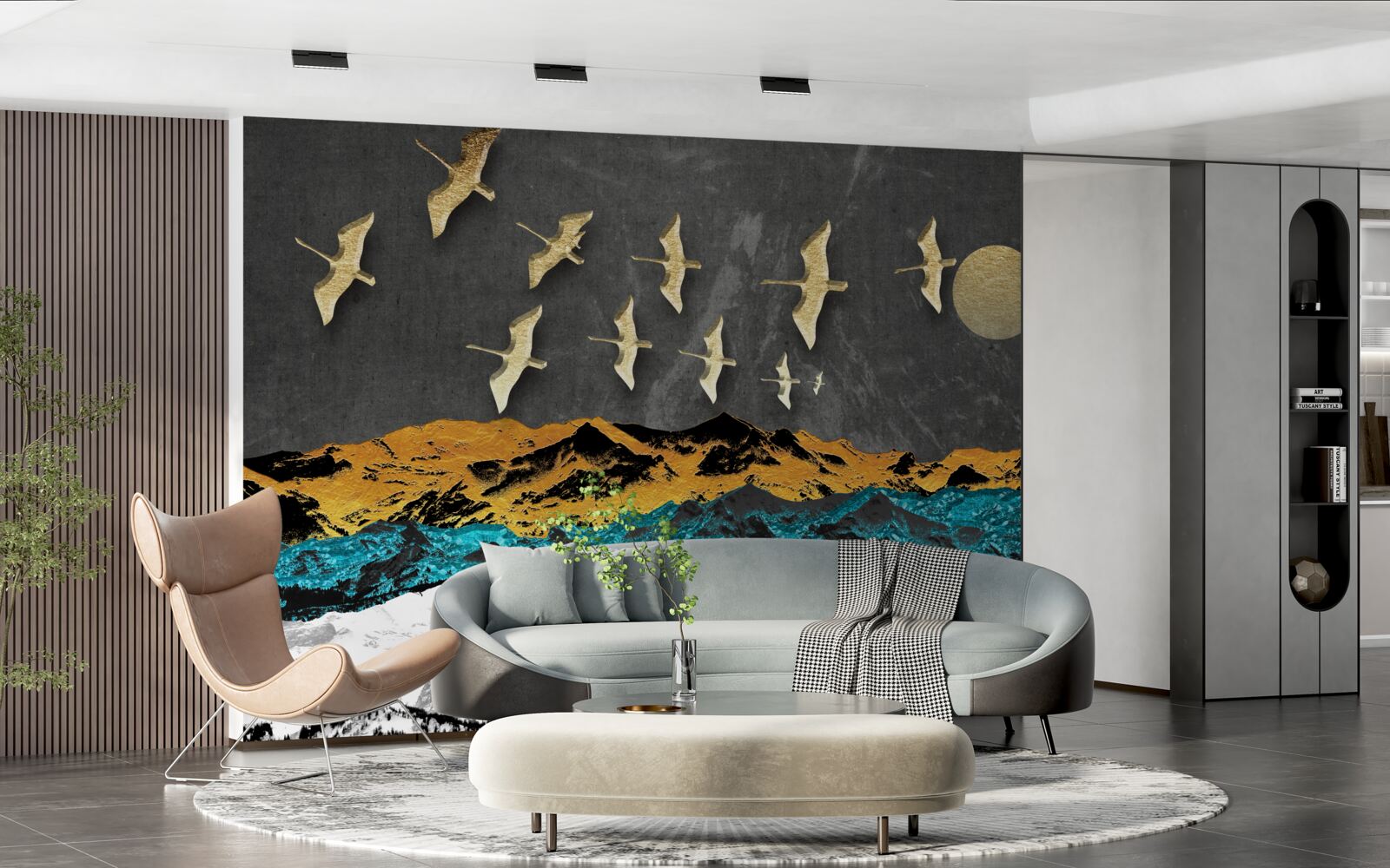 Papier peint un groupe de grues glisse sur des vagues agitées