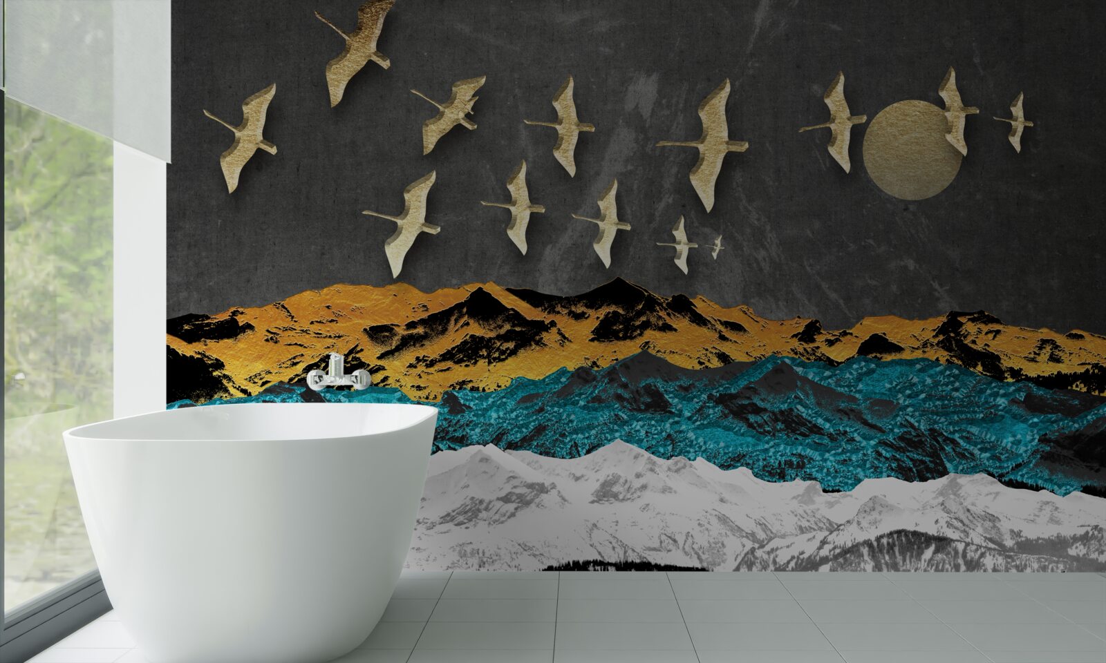 Papier peint un groupe de grues glisse sur des vagues agitées