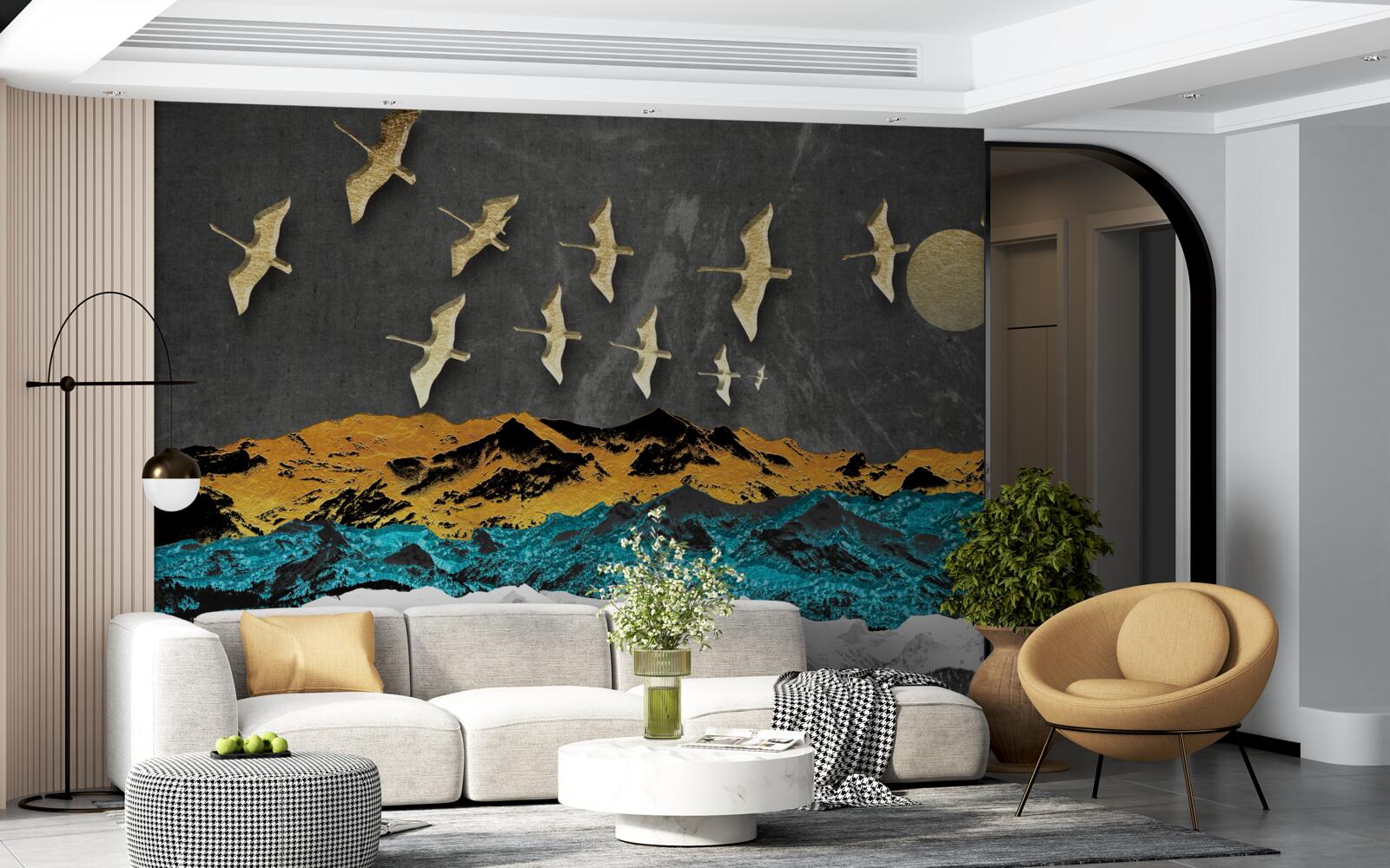 Papier peint un groupe de grues glisse sur des vagues agitées