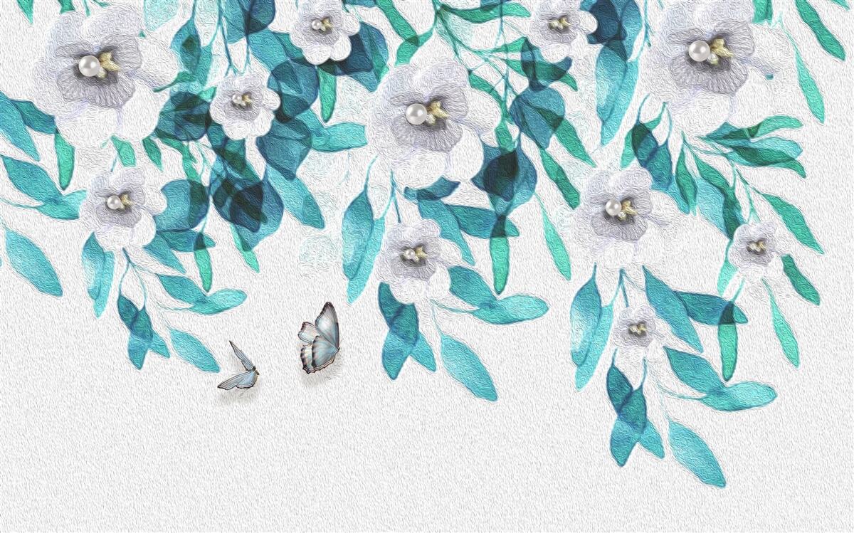 Papier peint les fleurs blanches délicates sont entourées de papillons