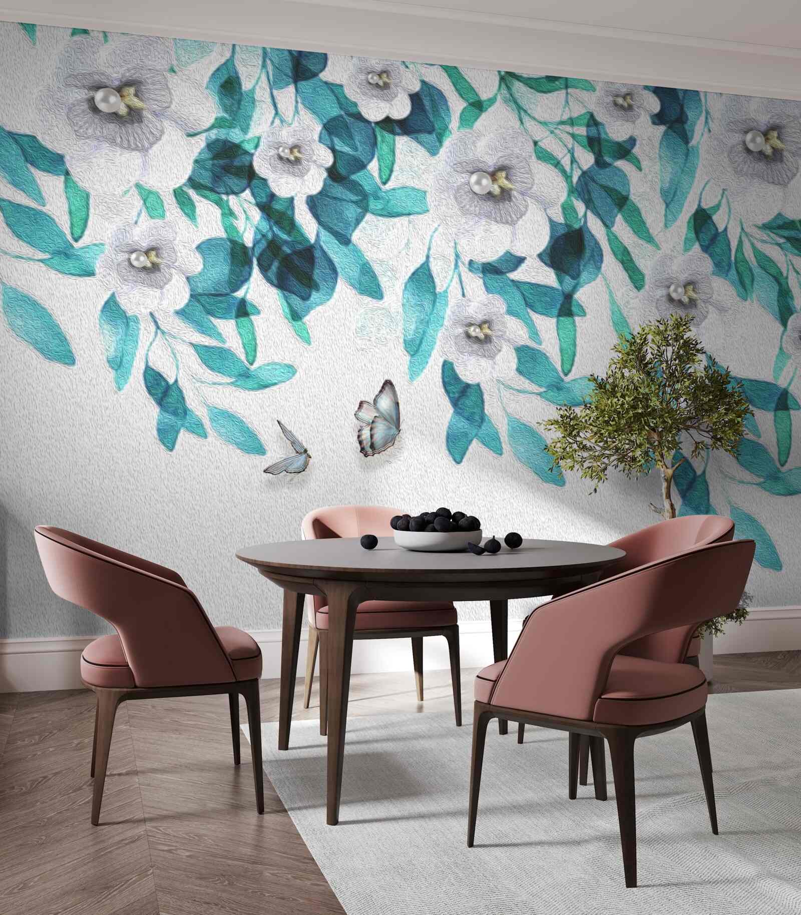 Papier peint les fleurs blanches délicates sont entourées de papillons