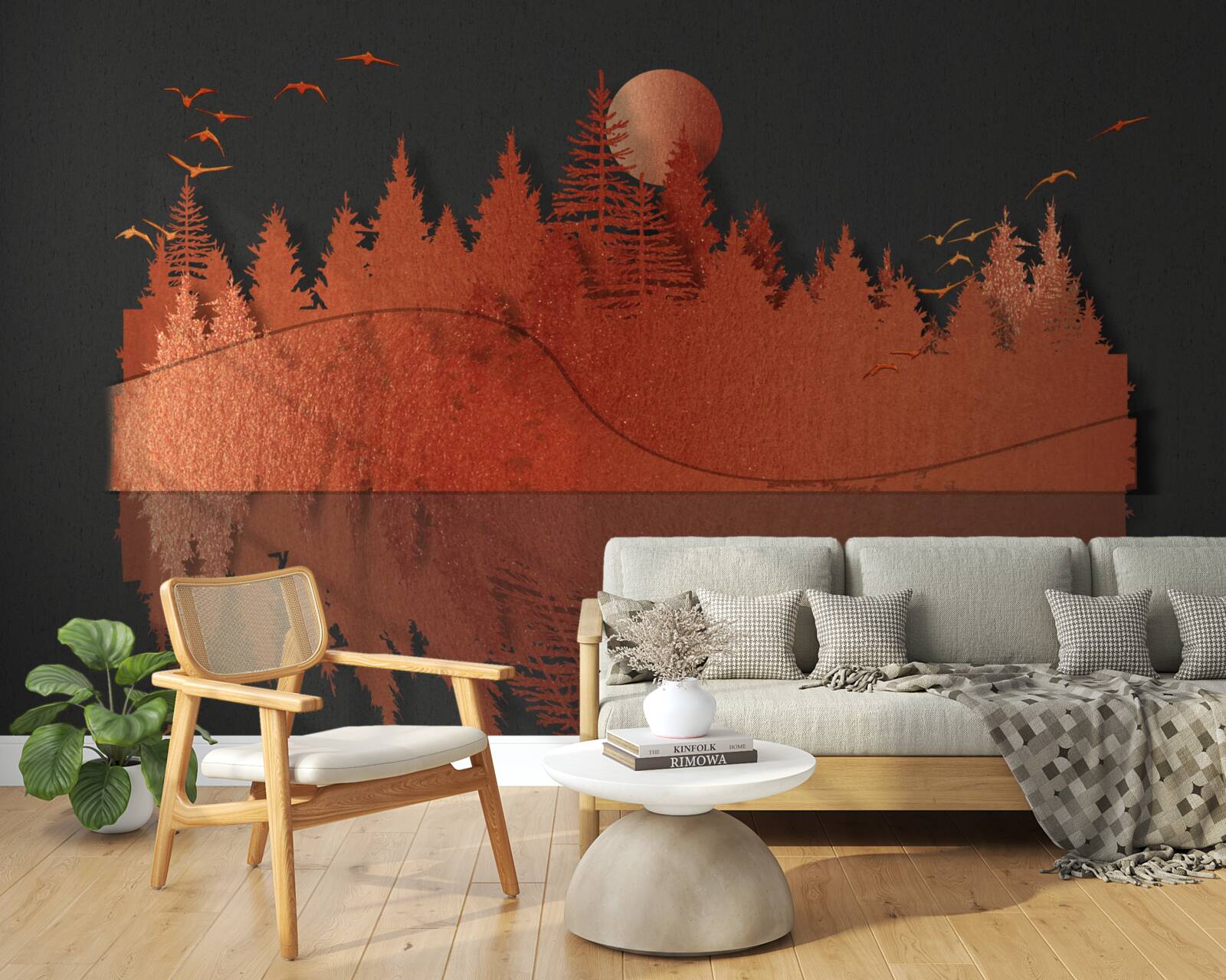 Papier peint le miroir d'eau affiche la forêt rouge