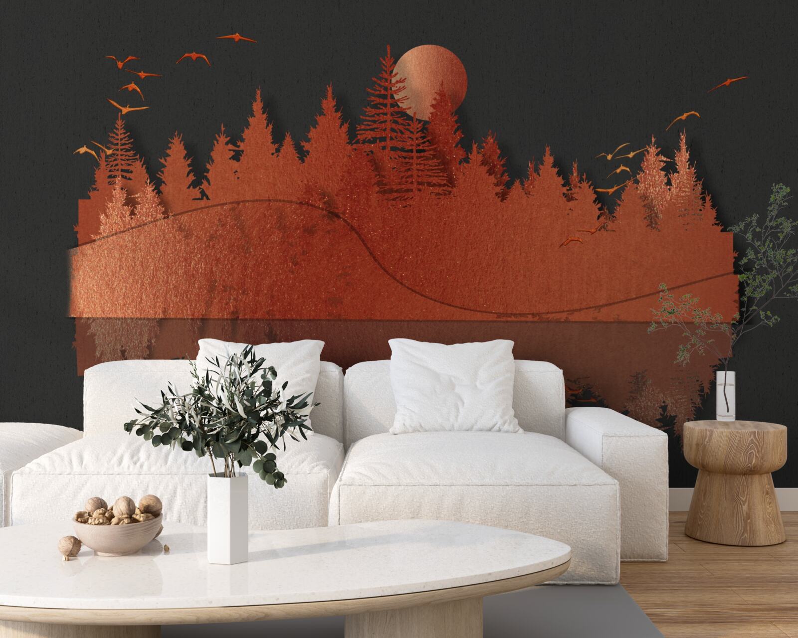 Papier peint le miroir d'eau affiche la forêt rouge